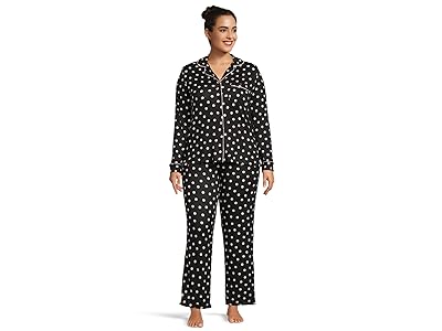 Kate Spade New York Long Sleeve Sweater Knit Notch Collar PJ Set Women