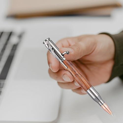 Miniatura 6 de Blireana Bolígrafo personalizado de acción de resorte, bolígrafo de bola de metal y madera grabado gratis con 2 recargas, bolígrafo personalizado