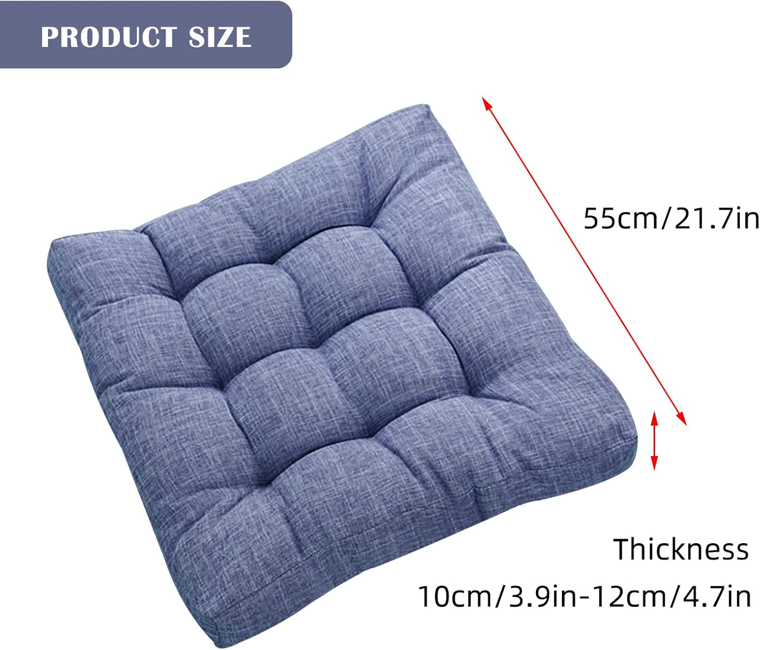 kingsea フロアピロークッション 正方形 コットンリネン フロアクッション 21インチ x 21インチ 椅子パッドクッション