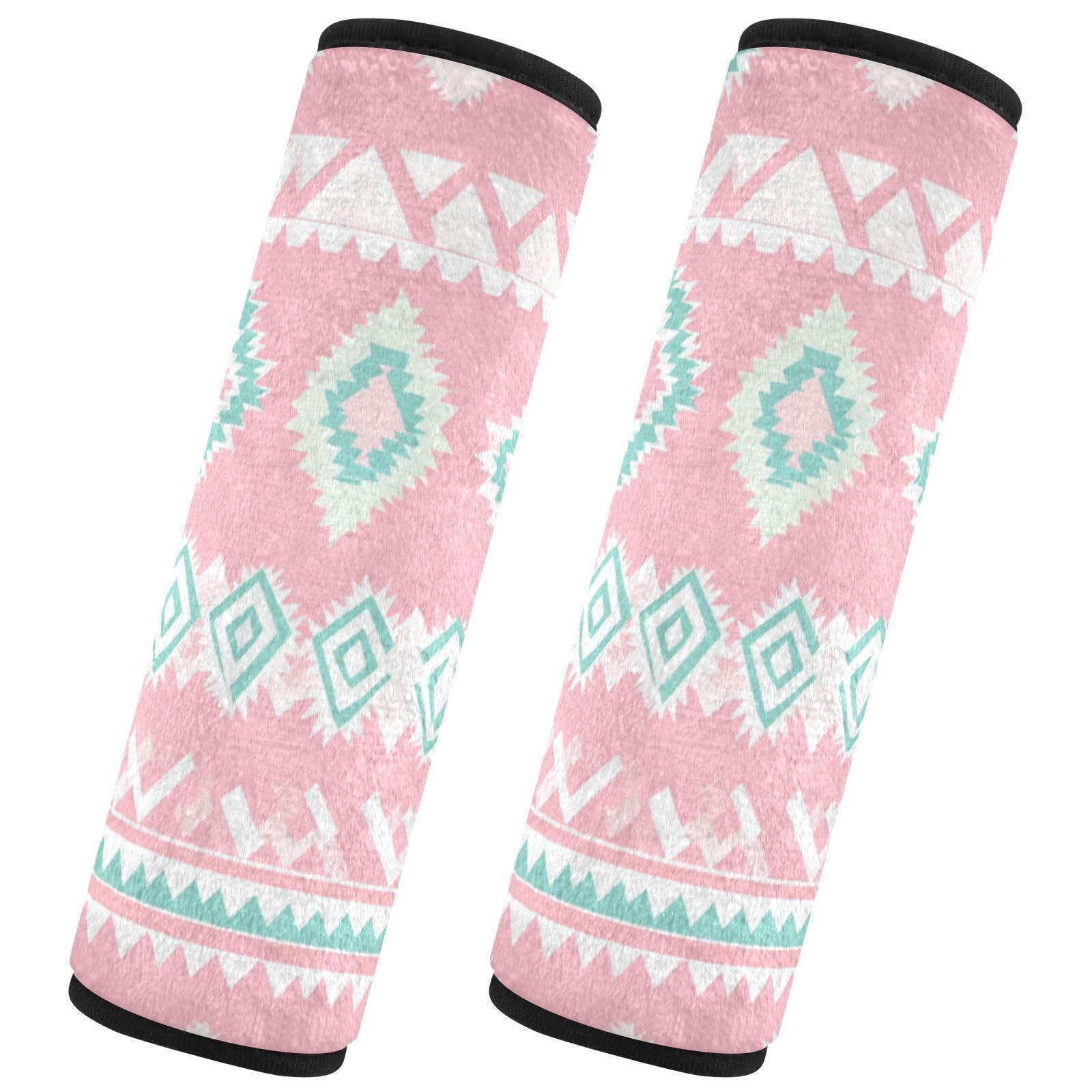 Seat Belt Covers 2 Pack Pink Teal Car Seat Strap Covers Super Soft Plaid Car Seat Neck Cover for Boys Girls Adults Babies M