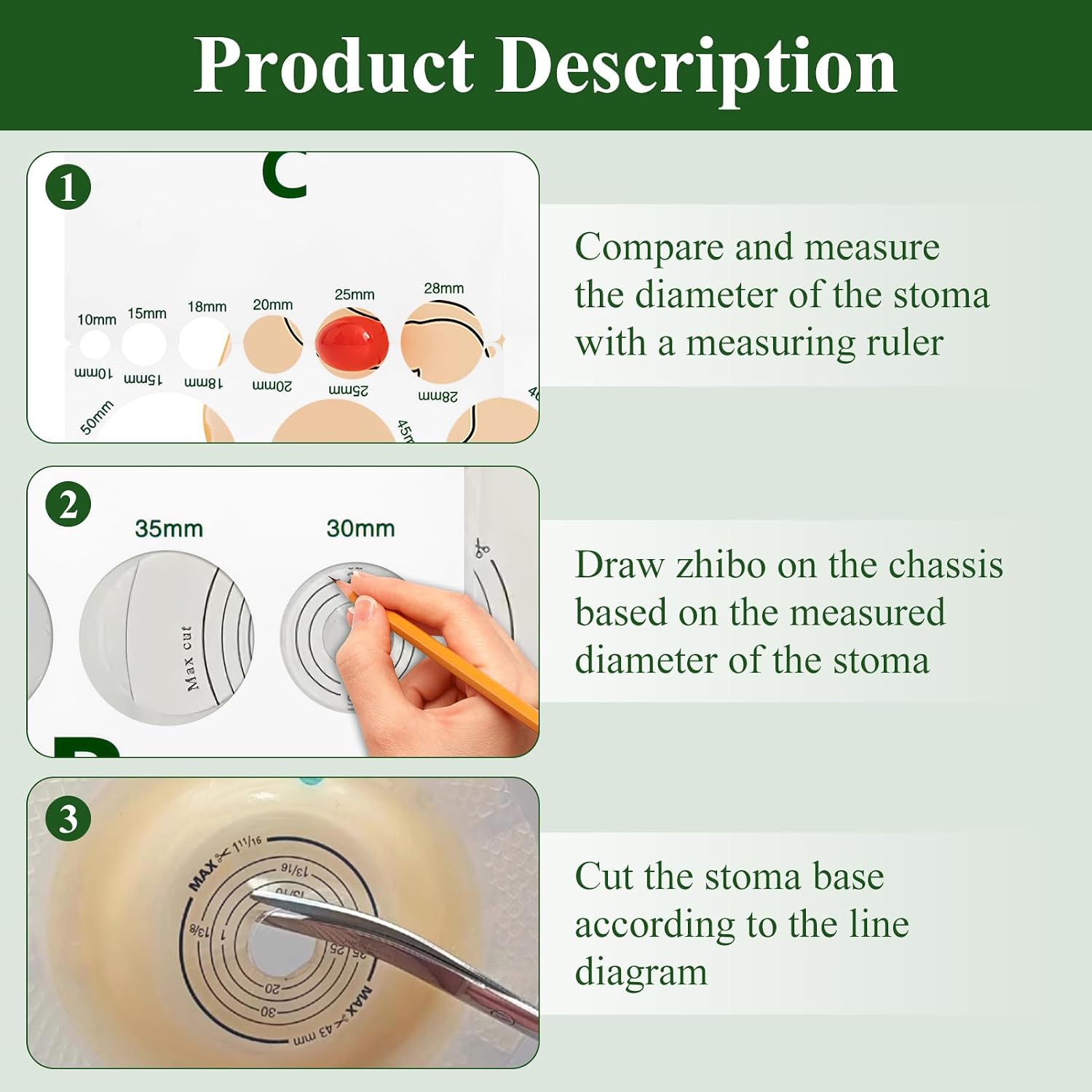 Ostomy Measuring Ruler Set - Precise Ostomy Size Measurement Template for Colostomy, Ileostomy, Urostomy Care | 4-in-1 Reusable Medical-Grade Plastic Measuring Guide
