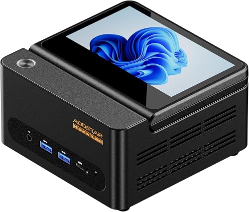 AOOSTAR GFLIP Mini pc gaming computer R7 PRO 8845HS 780M,24GB DDR5 1TB SSD, HD 5" Touchscreen, Win11 Pro,OCuLink+Dual USB4, 8k@60Hz Triple Display, Fingerprint Unlock computer for edit/business/home