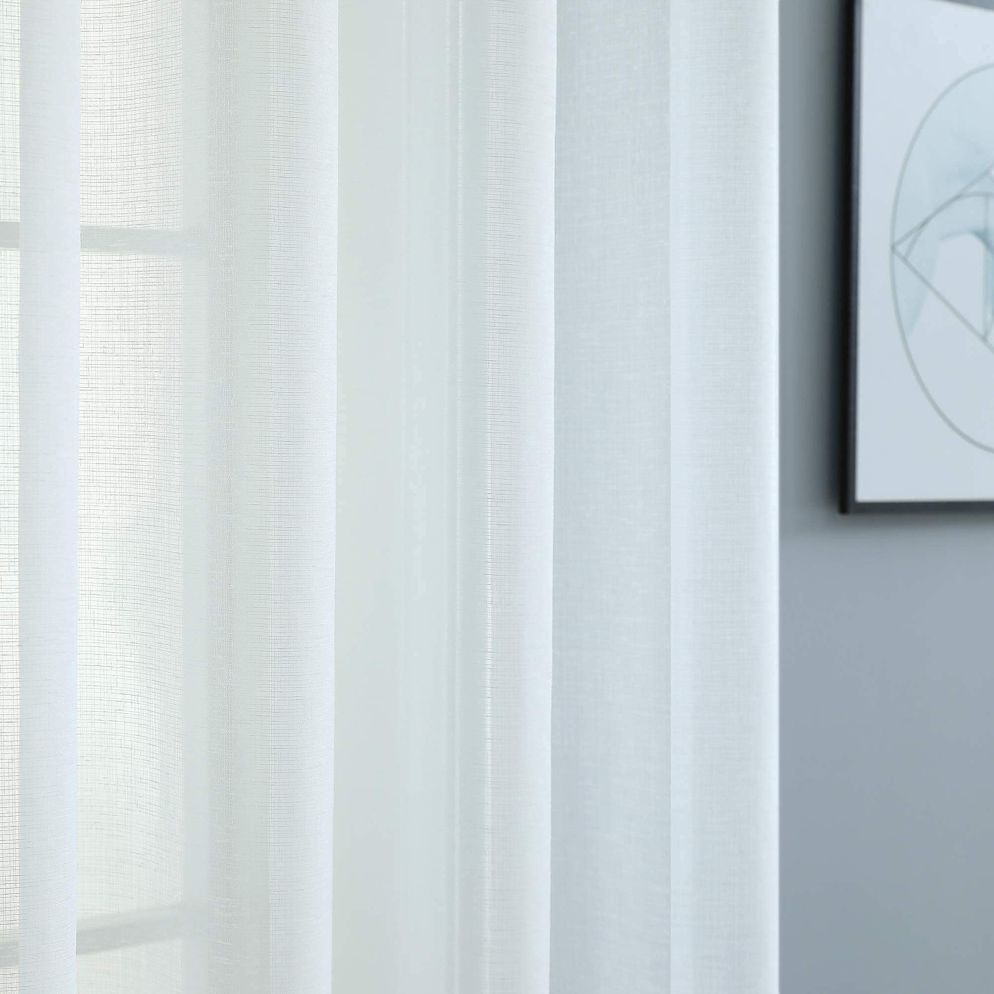 Pitalk Cortinas traslúcidas blancas de 84 pulgadas de largo para sala de estar, 2 paneles con ojales, cortinas de encaje ligeras y semitransparentes con aspecto de lino de algodón para dormitorio,