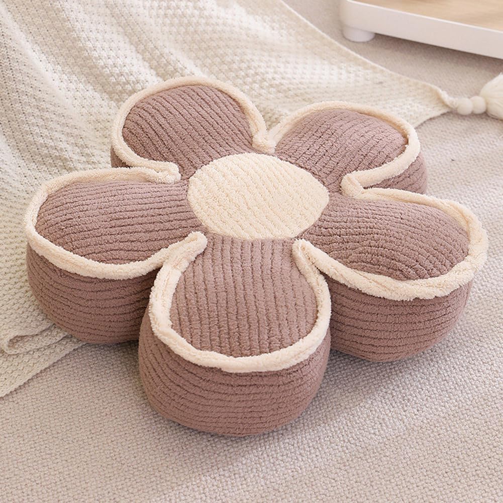 Sexysamba Flower Shaped Floor Seat Pillows Cushions 25.6" x 7.5", Giant Aesthetic Daisy Flower Decorative Throw Pillows Preppy Floor Seating Cushion for Girls Bedroom Room Sofa Chair Decor,Coffee