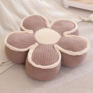 Sexysamba Flower Shaped Floor Seat Pillows Cushions 19.7" x 5.9", Cute Aesthetic Daisy Flower Decorative Throw Pillows Preppy Floor Seating Cushion for Girls Bedroom Room Sofa Chair Decor,Coffee