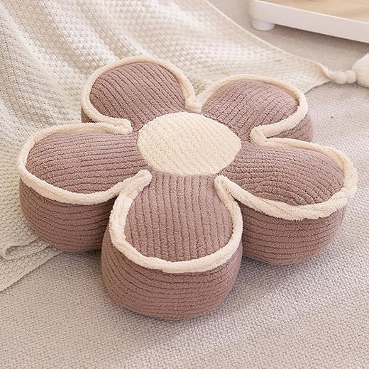 Sexysamba Flower Shaped Floor Seat Pillows Cushions 25.6" x 7.5", Giant Aesthetic Daisy Flower Decorative Throw Pillows Preppy Floor Seating Cushion for Girls Bedroom Room Sofa Chair Decor,Coffee