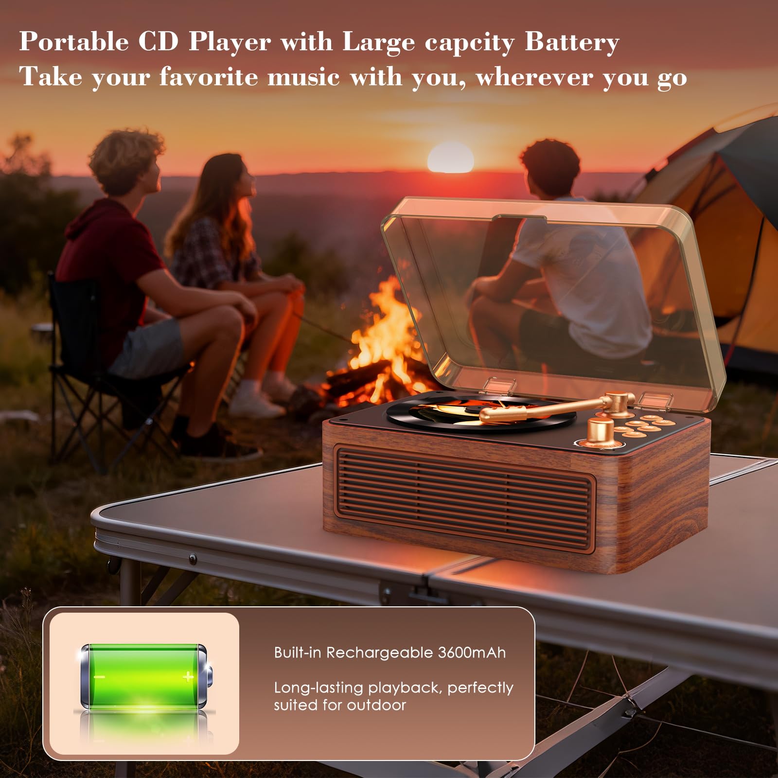 Kegaudio Lettore CD Portable Bluetooth con Altoparlante Radio Telecomando USB/AUX Noce