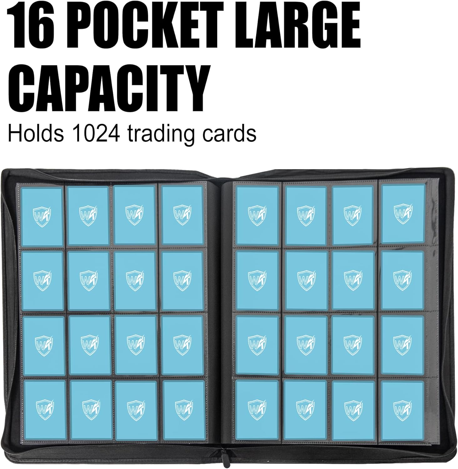 Card Binder for Trading Cards,16 Pocket with 32 Sleeves up to 1024 Cards, Waterproof Card Storage Book with Sleeves, Fits Baseball Football Basketball Sports Cards