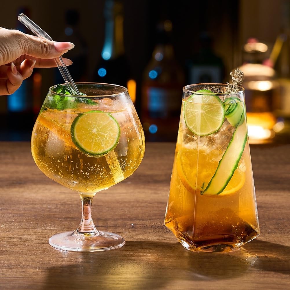 4-częściowy zestaw do koktajli z przezroczystego szkła - szklanki typu highball i na nóżce | gładko zwinięte obrzeża, stabilne pogrubione podstawy