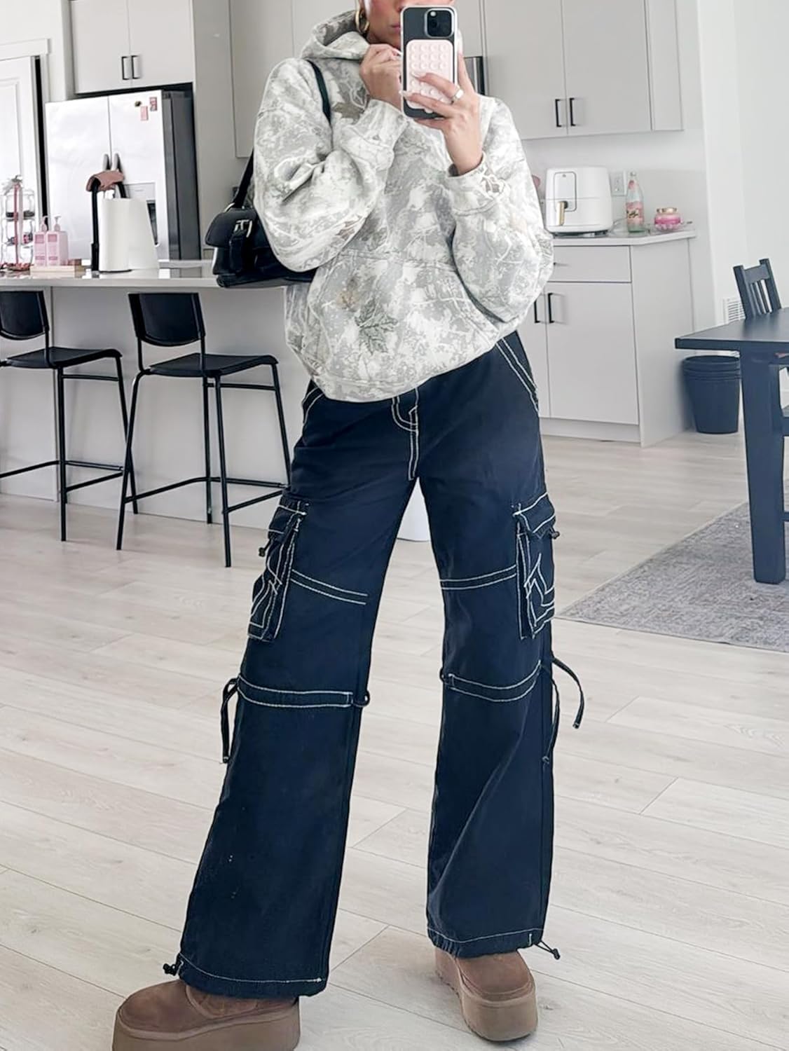 Womens Camo Maple Leaf Hoodie Oversized Lightweight Printed Fleece Hooded Sweatshirt with Pocket - Image 3