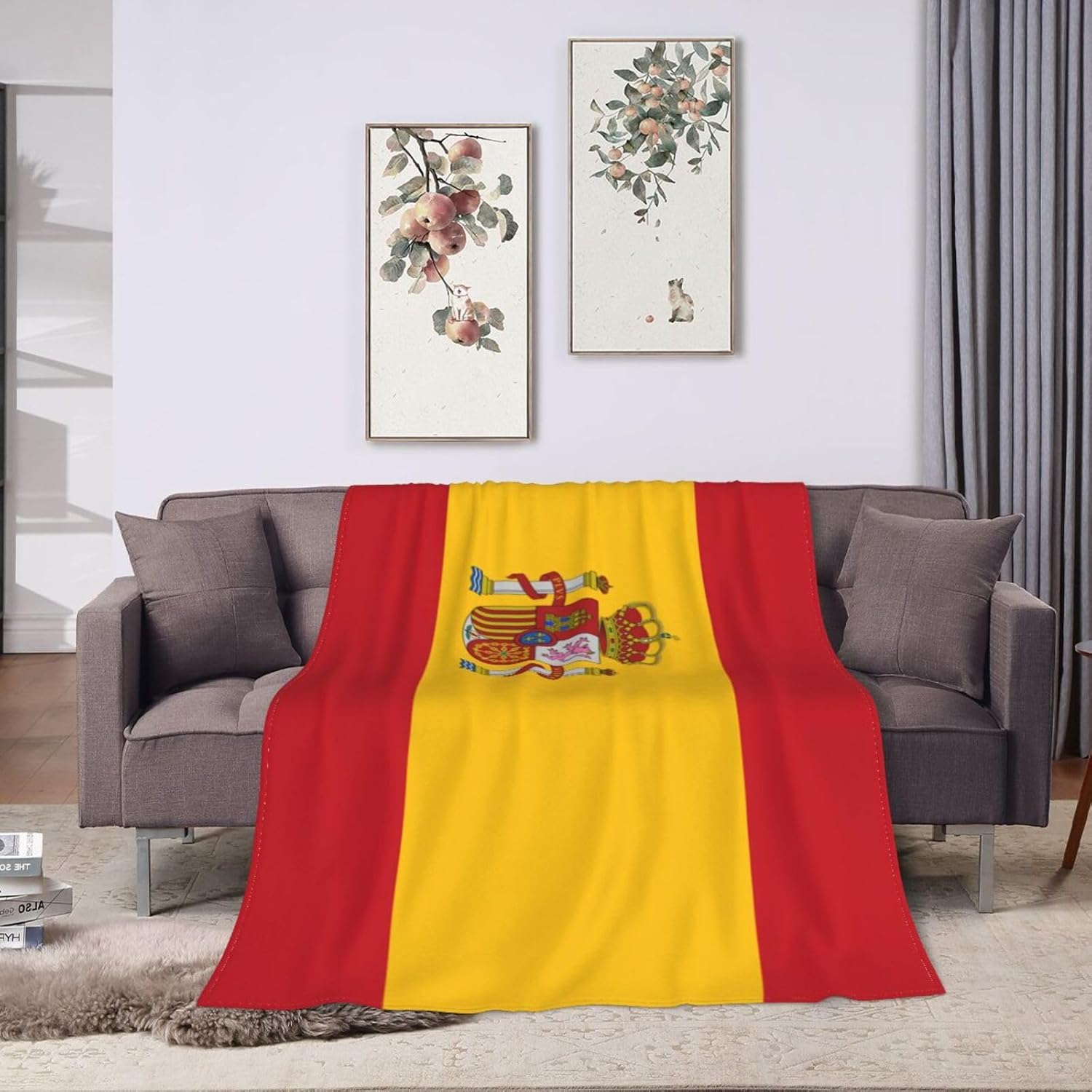 BASTU Flag of Spain Throw Blanket for Men Women Couch Bed Sofa Throw Blanket 60""x50"" Blankets, Black