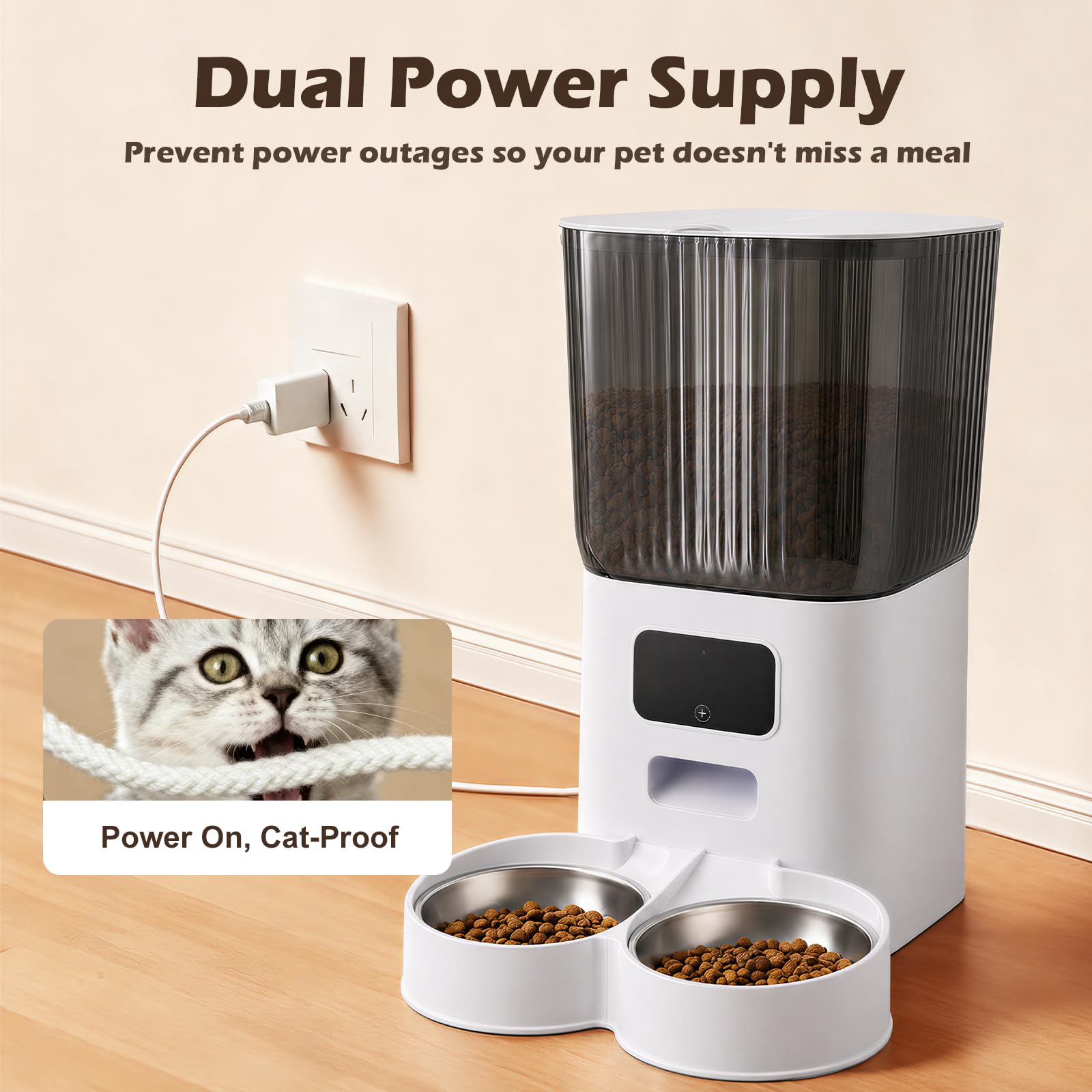 Alimentatore intelligente per animali domestici da 5 litri con telecamera Pan/Tilt 2K, distributore automatico di cibo per cani e gatti, audio bidirezionale, visione notturna, rilevamento del