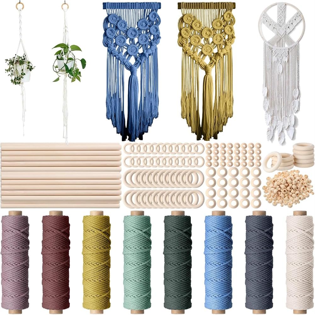 UDSKNV[KSL Weave Supplies Macrame Kits 268 Pcs for Adults Beginners with Macrame Cord for DIY Plant Hangers Wall Hangings