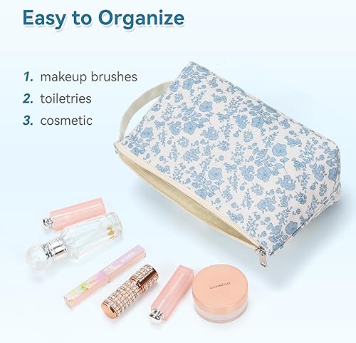 Miniatura 2 de Pequeña bolsa de maquillaje, bolsa de maquillaje de viaje, estuche organizador de cosméticos florales para mujer, bonita bolsa de aseo con asa