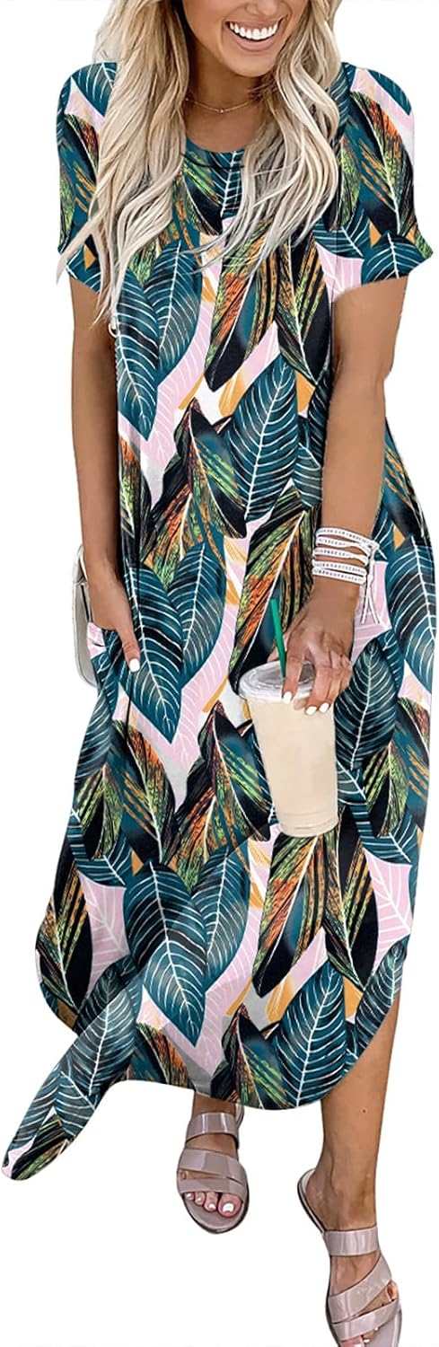 ANRABESS Womens Summer Maxi Dress Short Sleeve Casual Loose Long T Shirt Dresses Split Vacation Beach Sundress Travel Outfits - Image 5