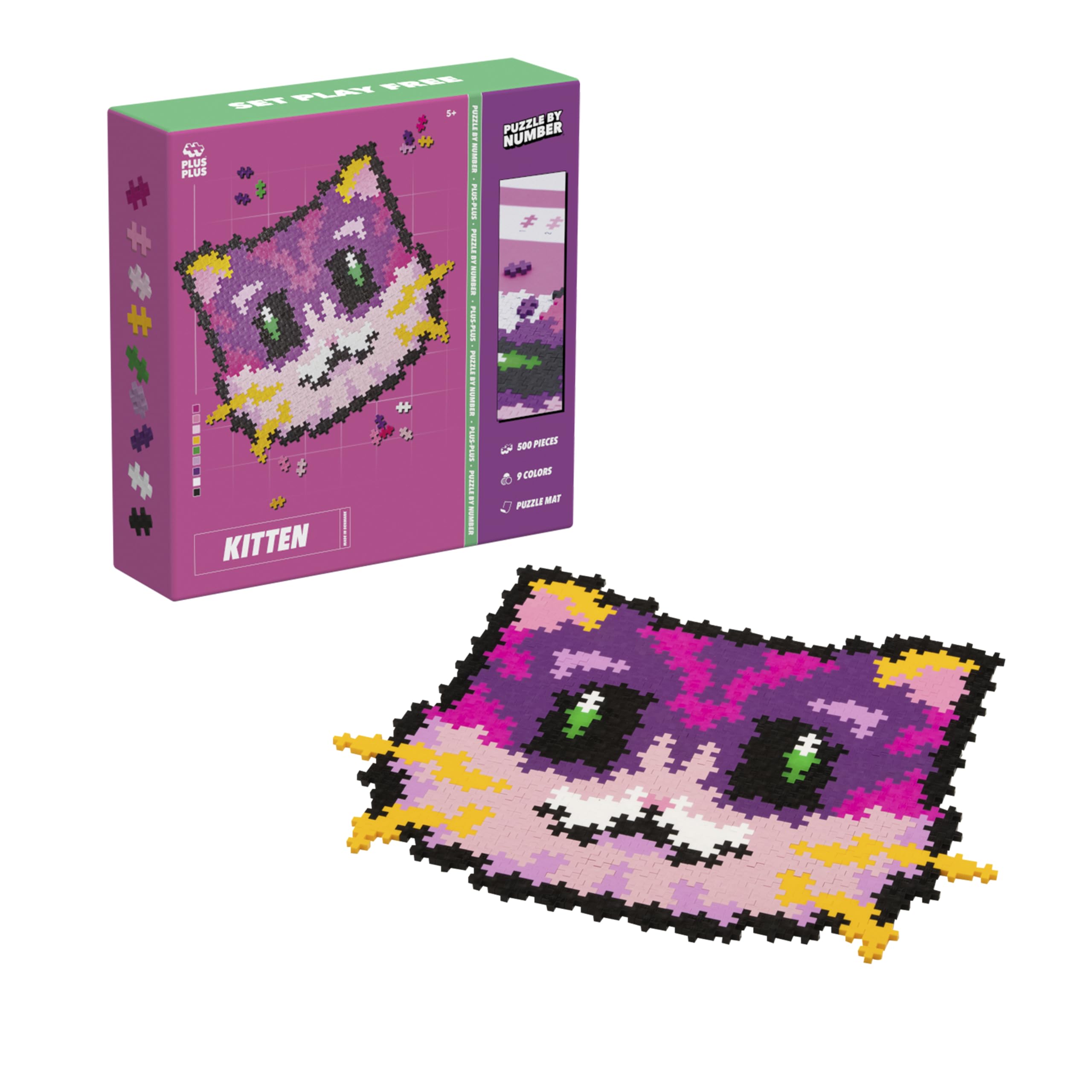 PLUS PLUS - 500 mattoni da costruzione - Puzzle per numero gattino - Gioco di costruzione per bambini dai 5 anni - Gioco educativo e giocoso per ragazza e ragazzo - PP3960