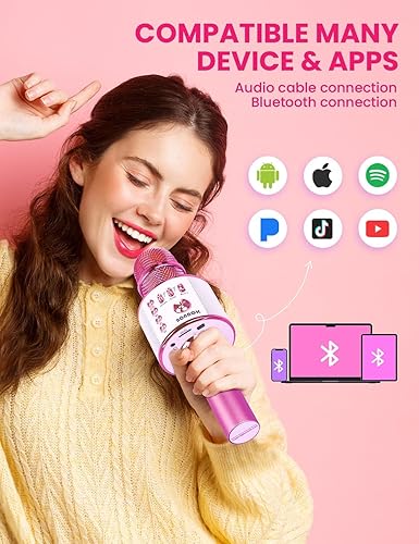 Miniatura 2 de BONAOK Micrófono de karaoke para niños, micrófono inalámbrico Bluetooth para cantar, regalo para niños, adultos, niñas, niños, juguetes de Navidad