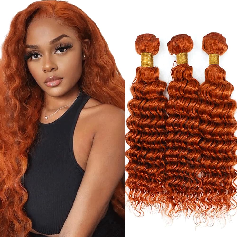 Ginger Bundles 350 Deep Wave Human Hair Bundles Orange Deep Curly Bundles Human Hair 3 Bundles 26 28 30 Inch Ginger Orange Bundles 350 Bundles Hair Weave