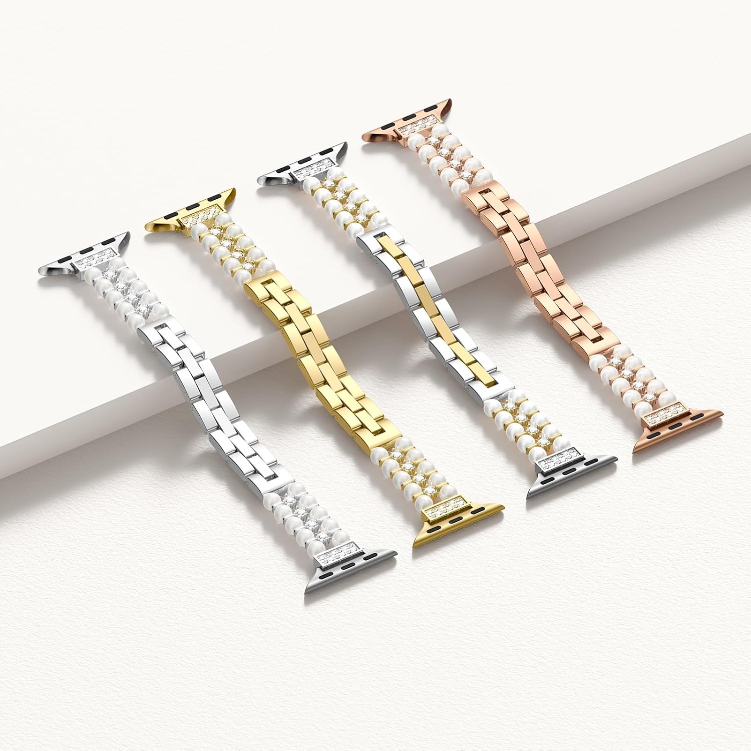 SOLOLUP Bling Pearl Diamond Metal Band for Apple Watch Bands for Women SE 3/2 40mm 41mm 42mm 38mm,Slim Dressy Fancy Sparkle Jewelry Strap Metal Bracelet for iWatch Series 11 10 9 8 7 6 5 4 3 2 1,Gold - Image 5