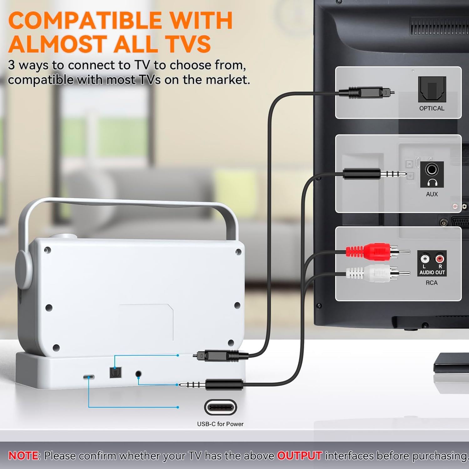 ANSTEN Amplificatore vocale per TV, portata di 30 m, plug and play, altoparlante TV portatile con interruttore SOS, altoparlante TV per anziani e problemi di udito, nessun ritardo audio | Altoparlante portatile per TV, con interruttore SOS per anziani e p
