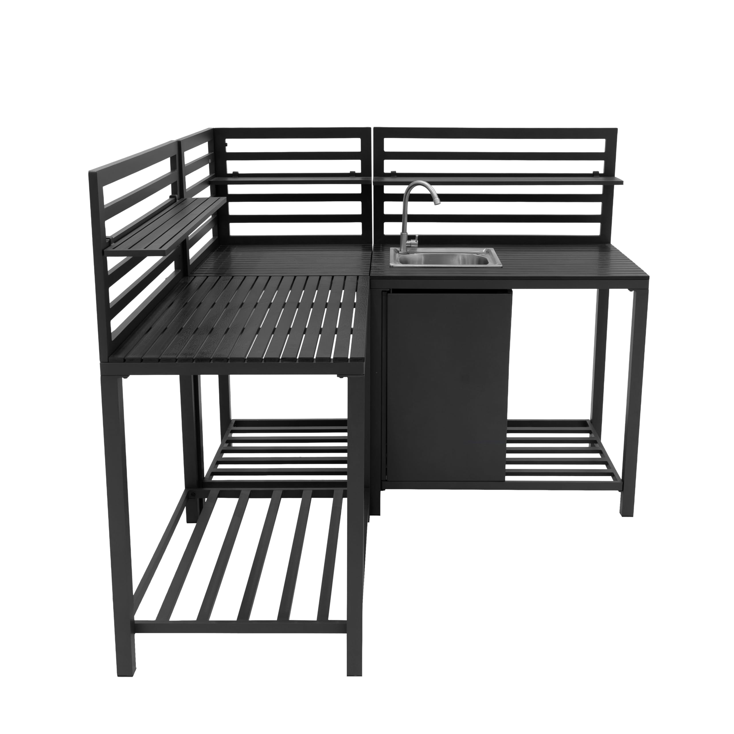Cocina Exterior Modular de Aluminio de 3 Piezas en Gris Antracita | Fregadero de Acero Inoxidable | Almacenamiento Inteligente | Configuración Personalizable | Ideal Jardín o Terraza Barbacoa Parilla
