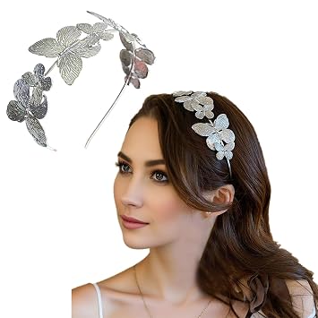 Gold Metal Butterfly Headband for Women Silver Butterfly Tiara Crown Non-Slip Headwear Head Hoop Alloy Tiara Headpiece Hair Accessories Silver, Standard