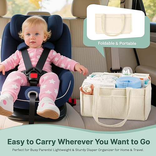 Miniatura 5 de Organizador de pañales para bebé, cesta de almacenamiento portátil para artículos esenciales para recién nacidos, organizador de bolsas de pañales