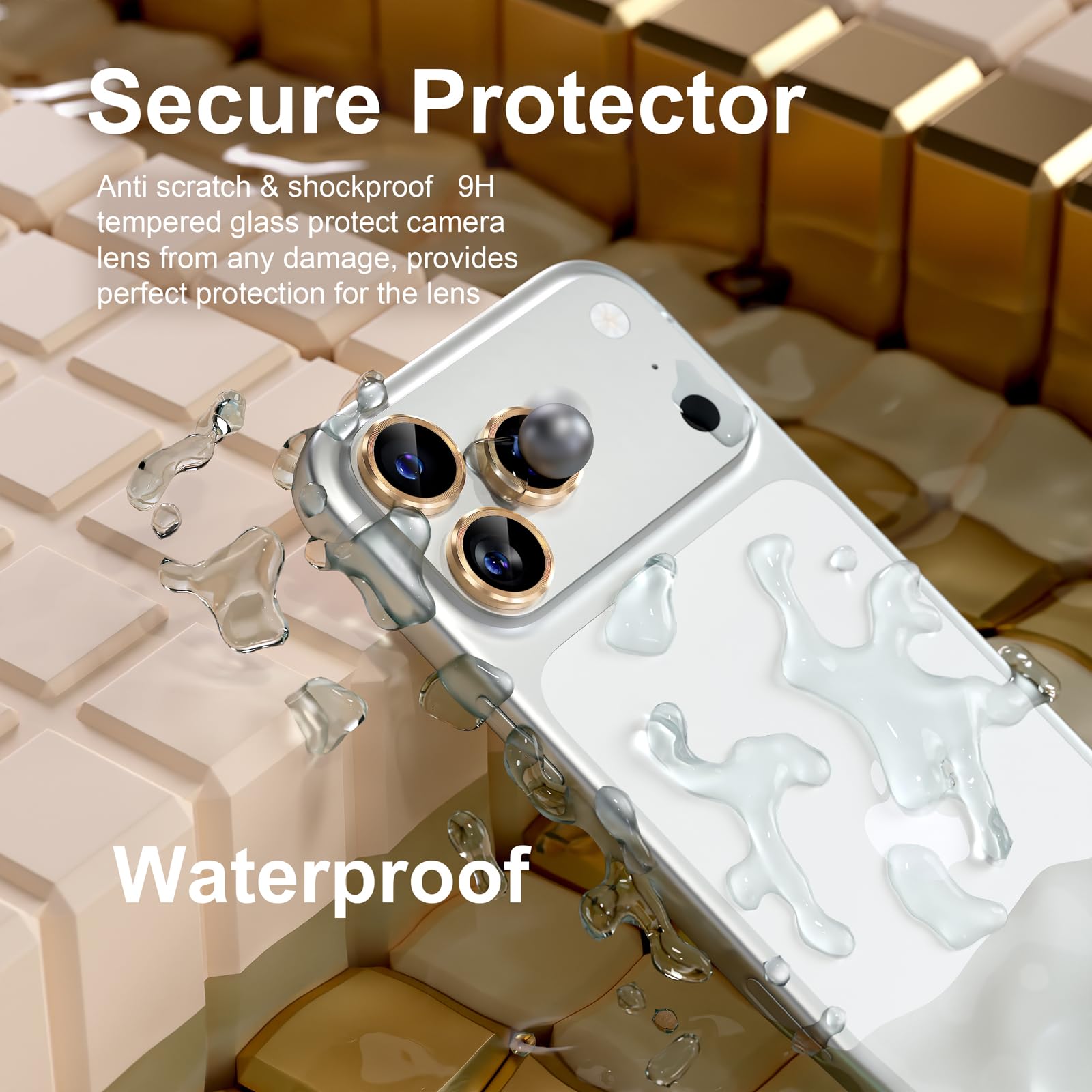 Misea Protector de lente de cámara compatible con iPhone 17 Pro/iPhone 17 Pro Max, protector de pantalla de vidrio templado Ultra-HD, protector de pantalla de anillo individual de metal, accesorios de