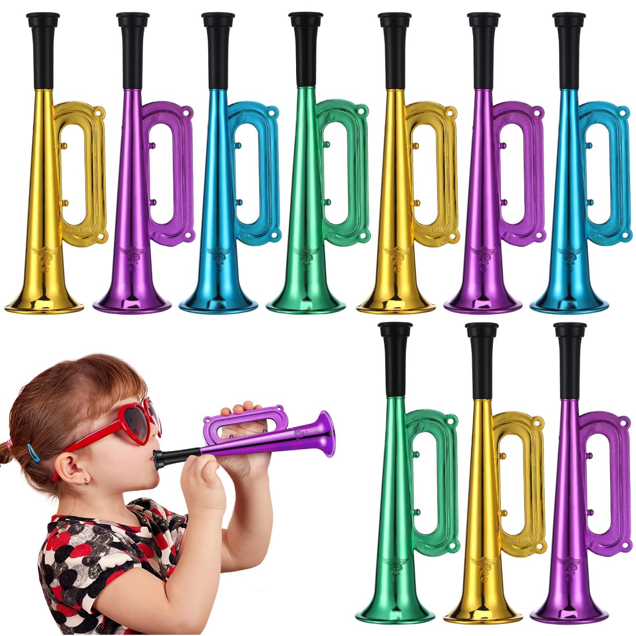 HANABASS 10Pcs Kids Toy Trumpet Party Blowers, Cheering Horns for Children, Plastic Noise Makers for Sports Events and Birthdays