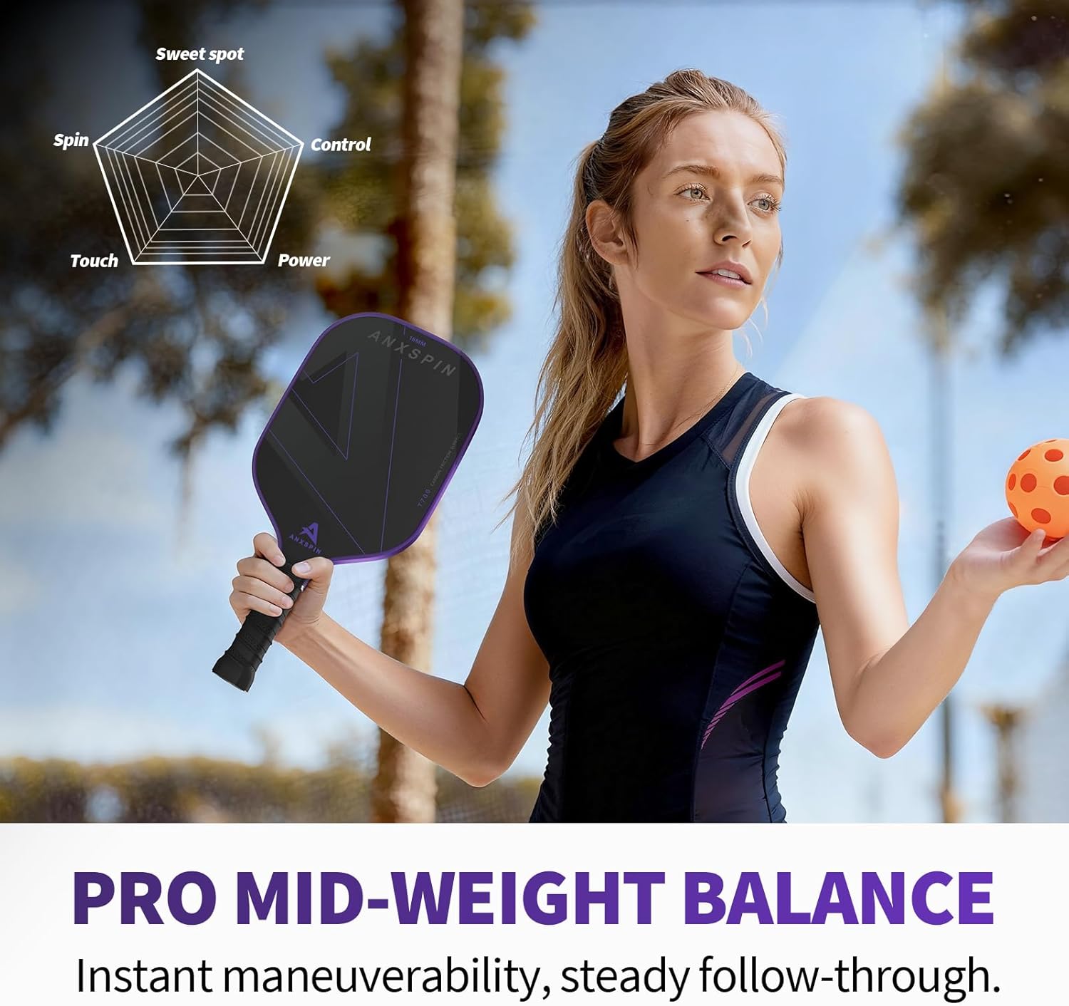 ANXSPIN Carbon Fiber Pickleball Paddles Set of 2,T700 Carbon Fiber Pickleball Paddle for Adults and Teenagers,Includes 4 Balls, 1 Bag, and 2 Grip