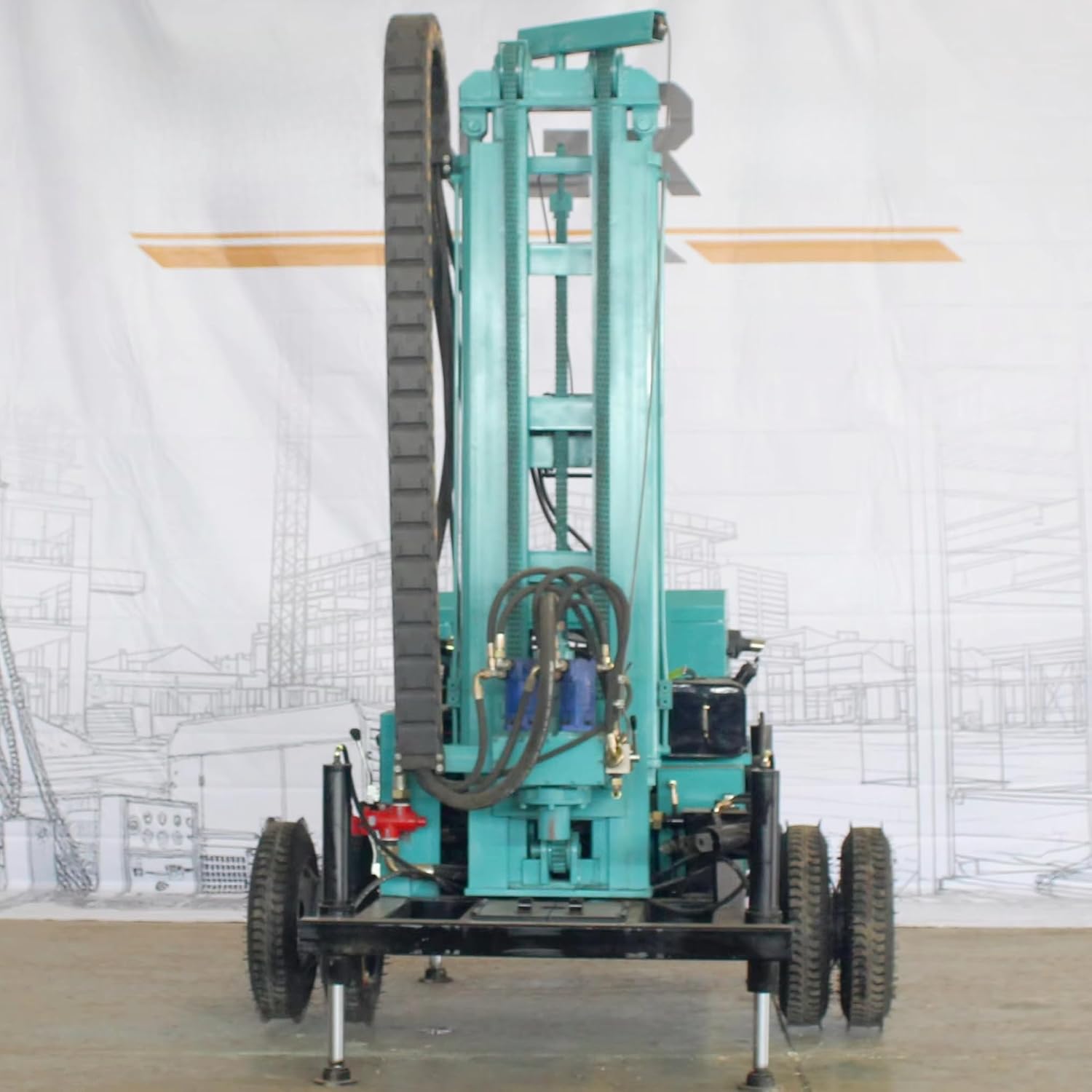Farm Irrigation Well Drilling Machine, Portable Mobile Borehole Rig for Livestock Water Supply, Heavy Duty Hydraulic Driller with All-Terrain Wheels