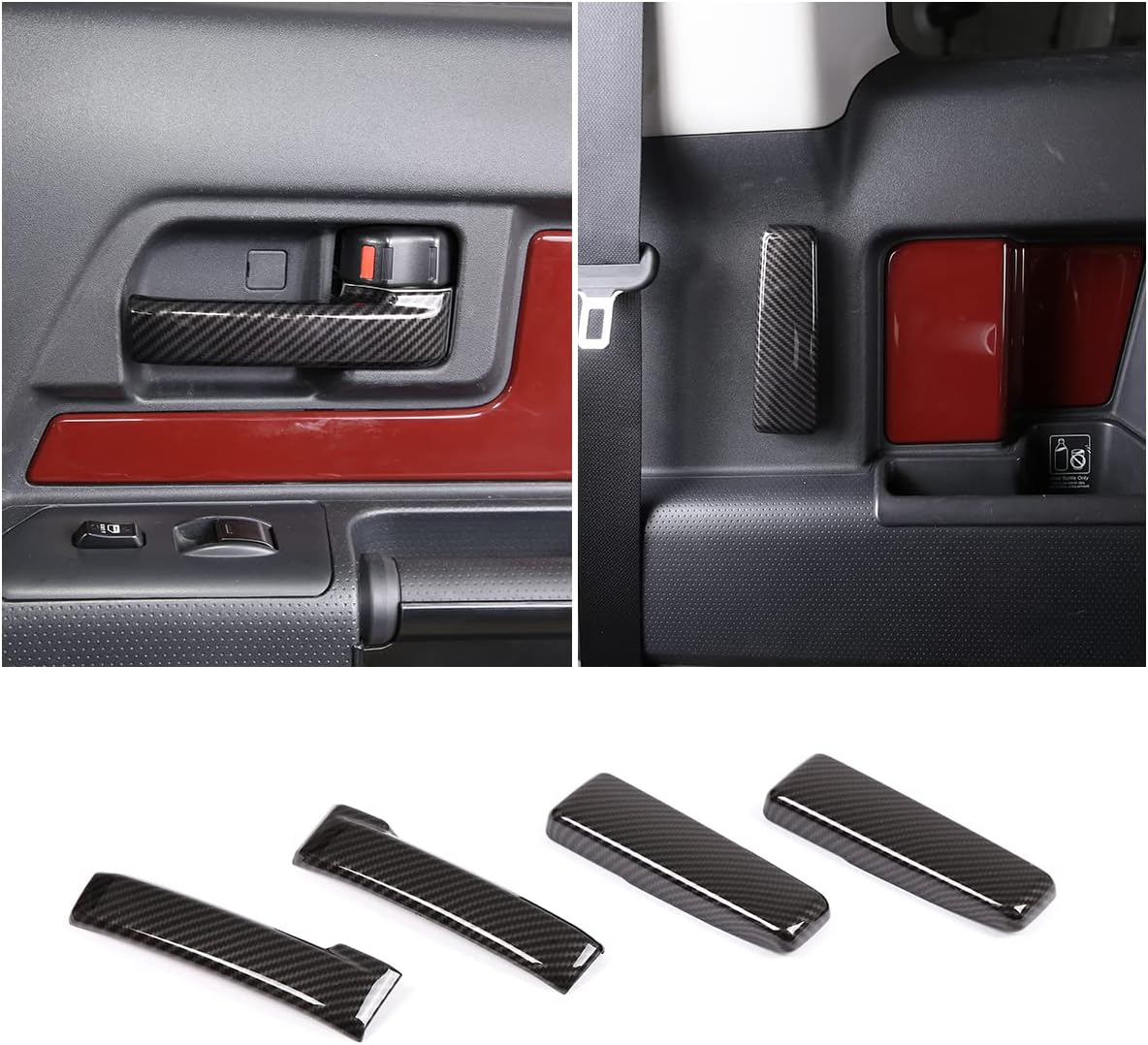 Fit for Toyota FJ Cruiser 2007-2021 Car Inner Door Handles Cover, ABS Interior Front Rear Door Handle Protector Trim Cover, 4PCS (Carbon Fiber Pattern Black)