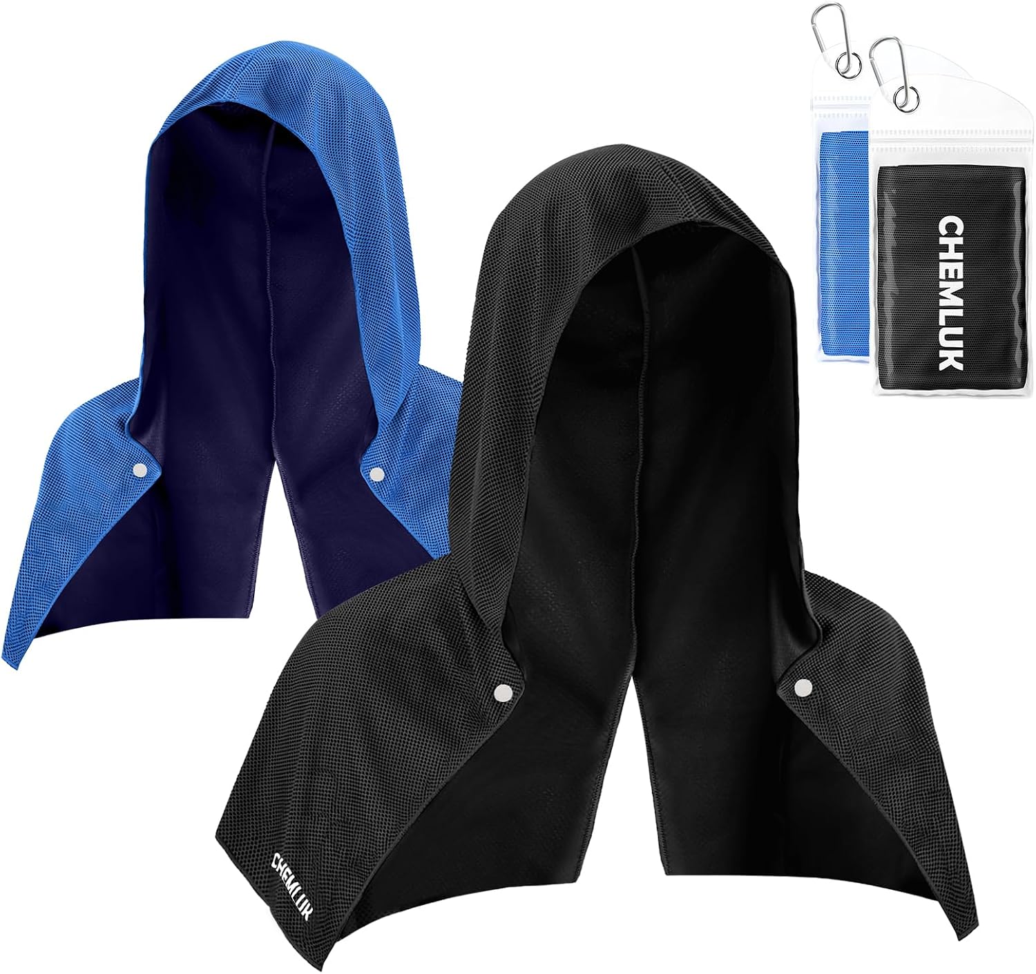 Cooling Rags for Neck: UPF50 Cooling Hoodie Towel with Case 2 Packs | Quick Dry, Chemical-free, Breathable, Soft, Portable, Cooling Towels for Face Hot Weather Workout Baseball Softball Sport