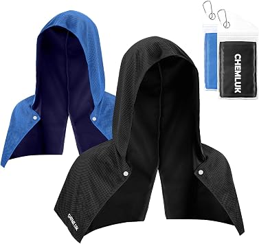 Cooling Rags for Neck UPF50 Cooling Hoodie Towel with Case 2 Packs | Quick Dry, Chemical-free, Breathable, Soft, Portable, Cooling Towels for Face Hot Weather Workout Baseball Softball Sport