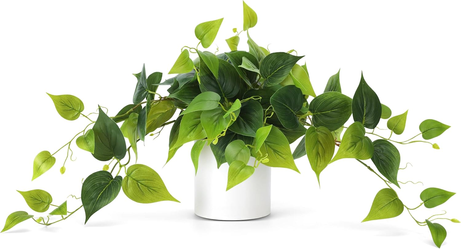 WOODWORD Faux Potted Plant Fake Pothos Decorative Plants