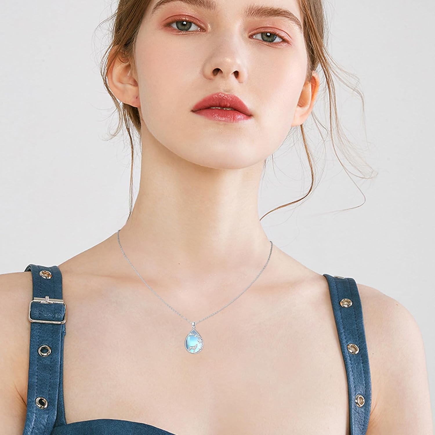 Wolf Necklace for Women S925 Sterling Silver Moonstone Celtic Wolf Necklace Tree of Life Pendant Animal Jewelry Gift for Mom Daughter Wife Halloween - Image 4