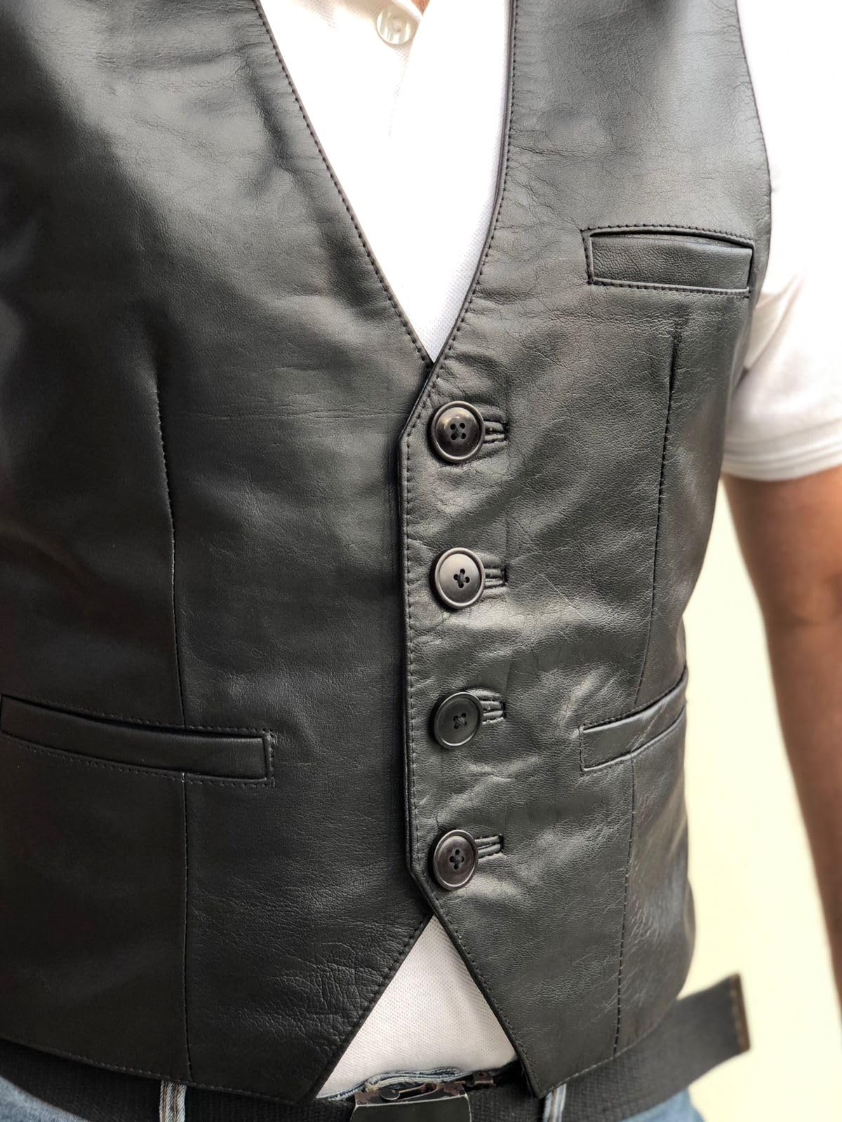 Overdrive Mens Sheep Genuine Leather Casual Western Vintage Biker Motorcycle Cruise Riding Vest Conceal Gun Pockets Sheep Black Size Extra Large