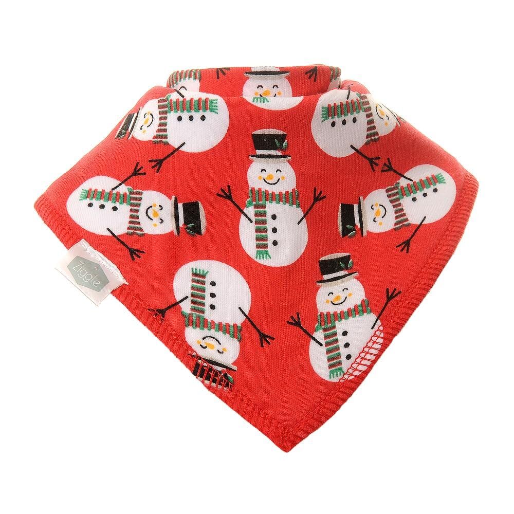 Ziggle Snowman Baby Bandana Dribble Bib, Super Absorbent, Fits Newborn To Toddler, Award Winning, Red Christmas