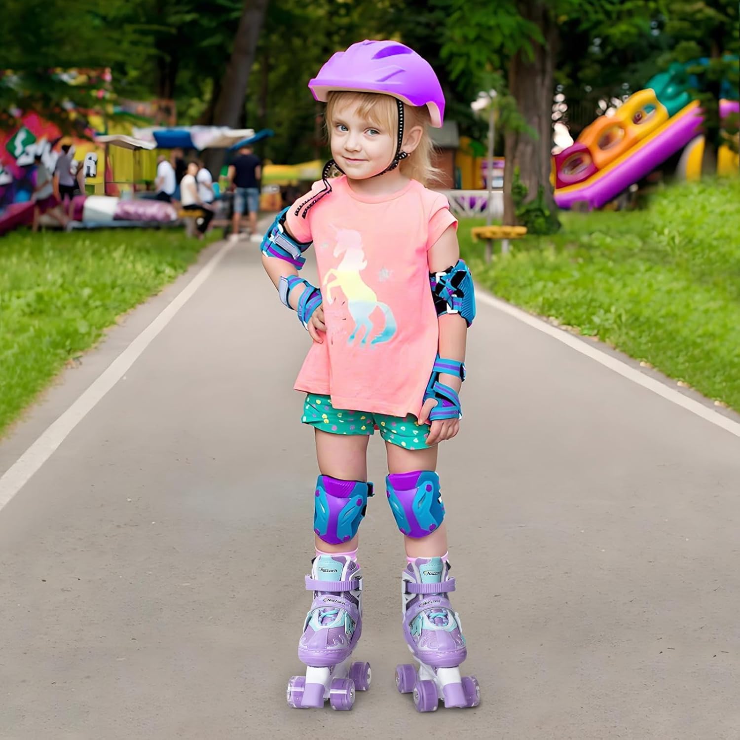 Nattork Roller Skates for Kids, Adjustable Light up Rollerskates for Girls Boys, Green Blue Purple Pink Skates for Toddler,Beginner Kids Roller Skates Indoor Outdoor