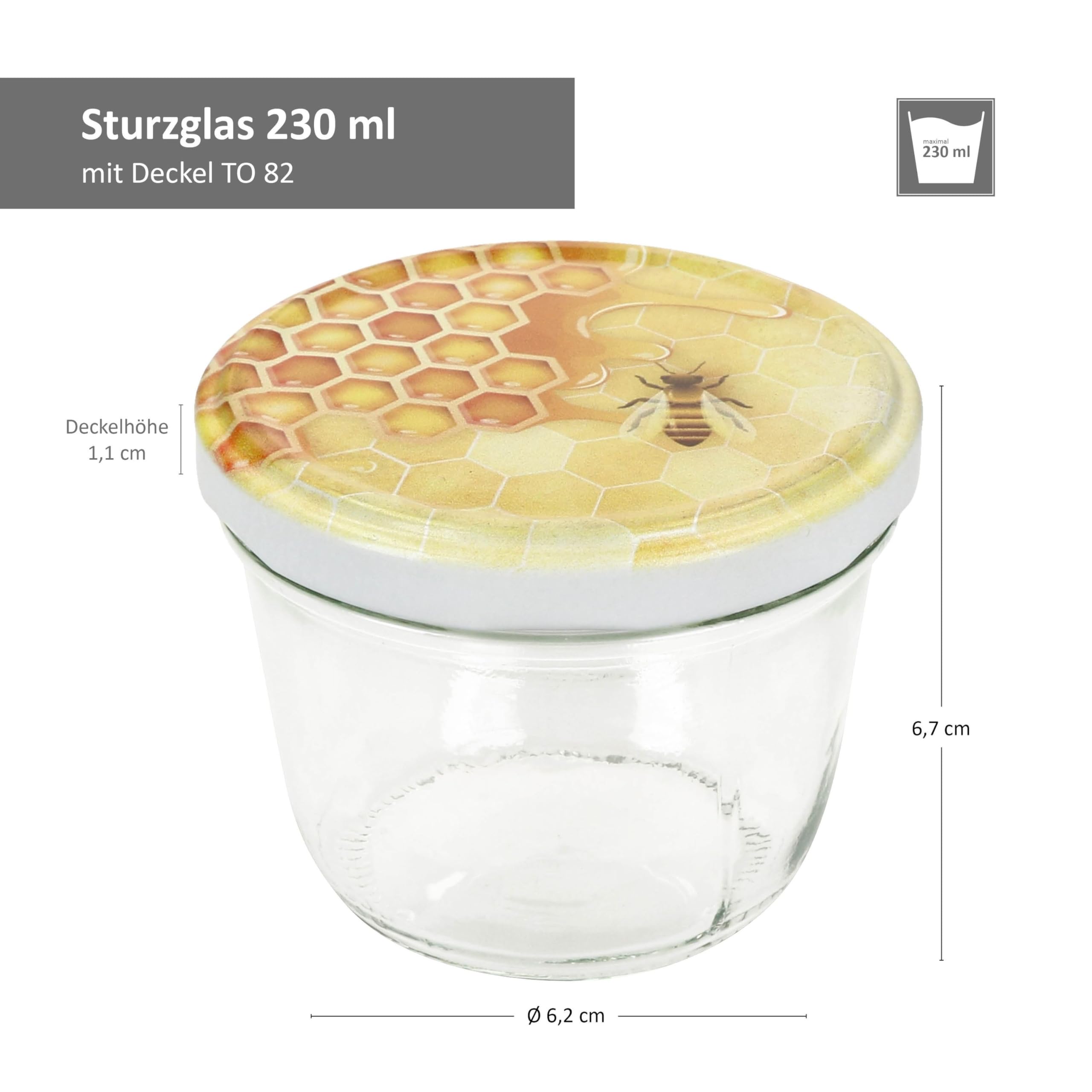 MamboCat 100er Set Sturzglas 230 ml mit Schraub-Deckel Honig I Einmachgläser + to 82 Deckel mit Diamant-Zucker-Rezept I Vorratsgläser einkochen & konservieren