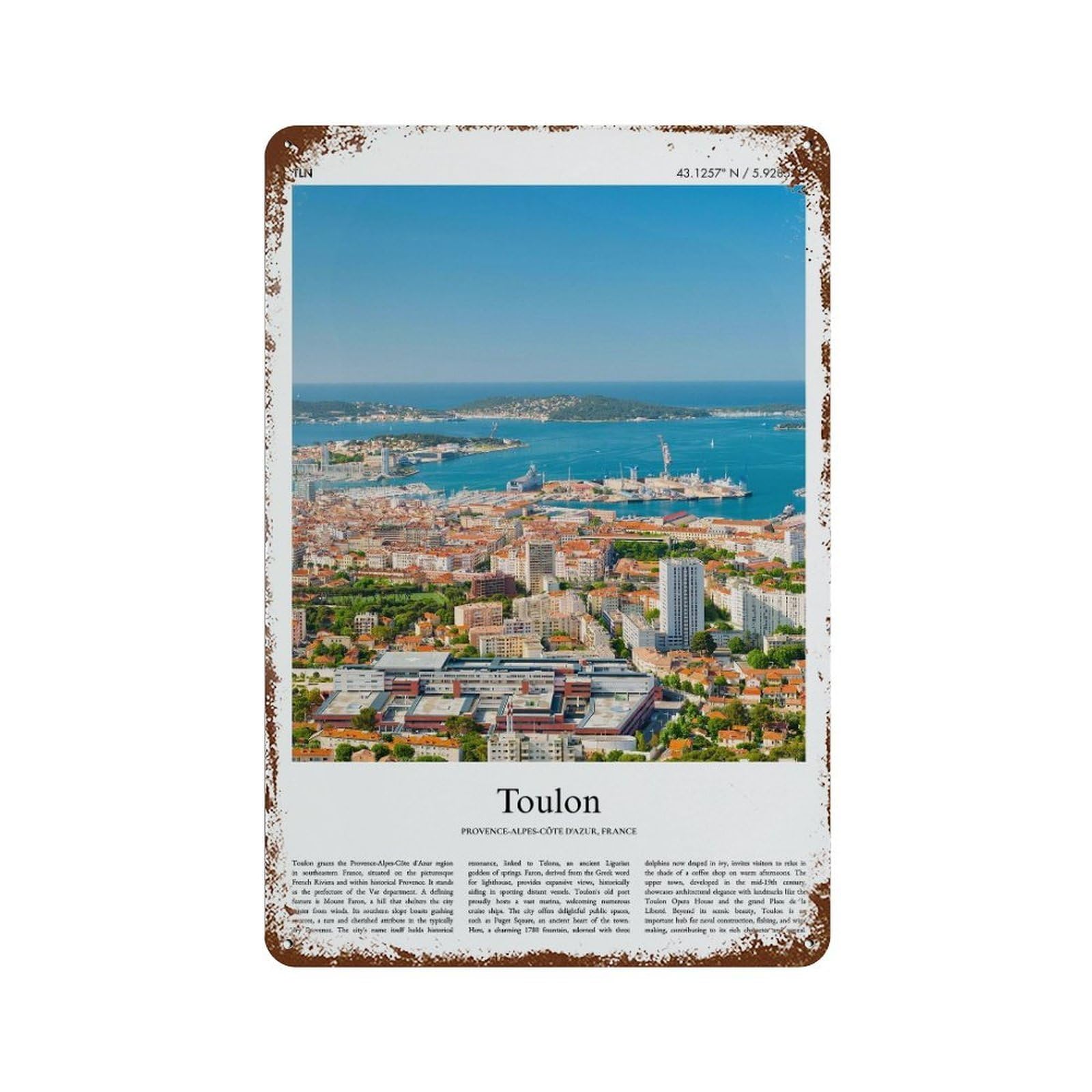 xiaoxiaoshen Toulon Provence-alpes-côte D'azur, France City Scenery Wall Decor Art Metal Tin Poster Modern Home Decor Art Home Bar Shop Decorations Vintage Sign 30x20cm