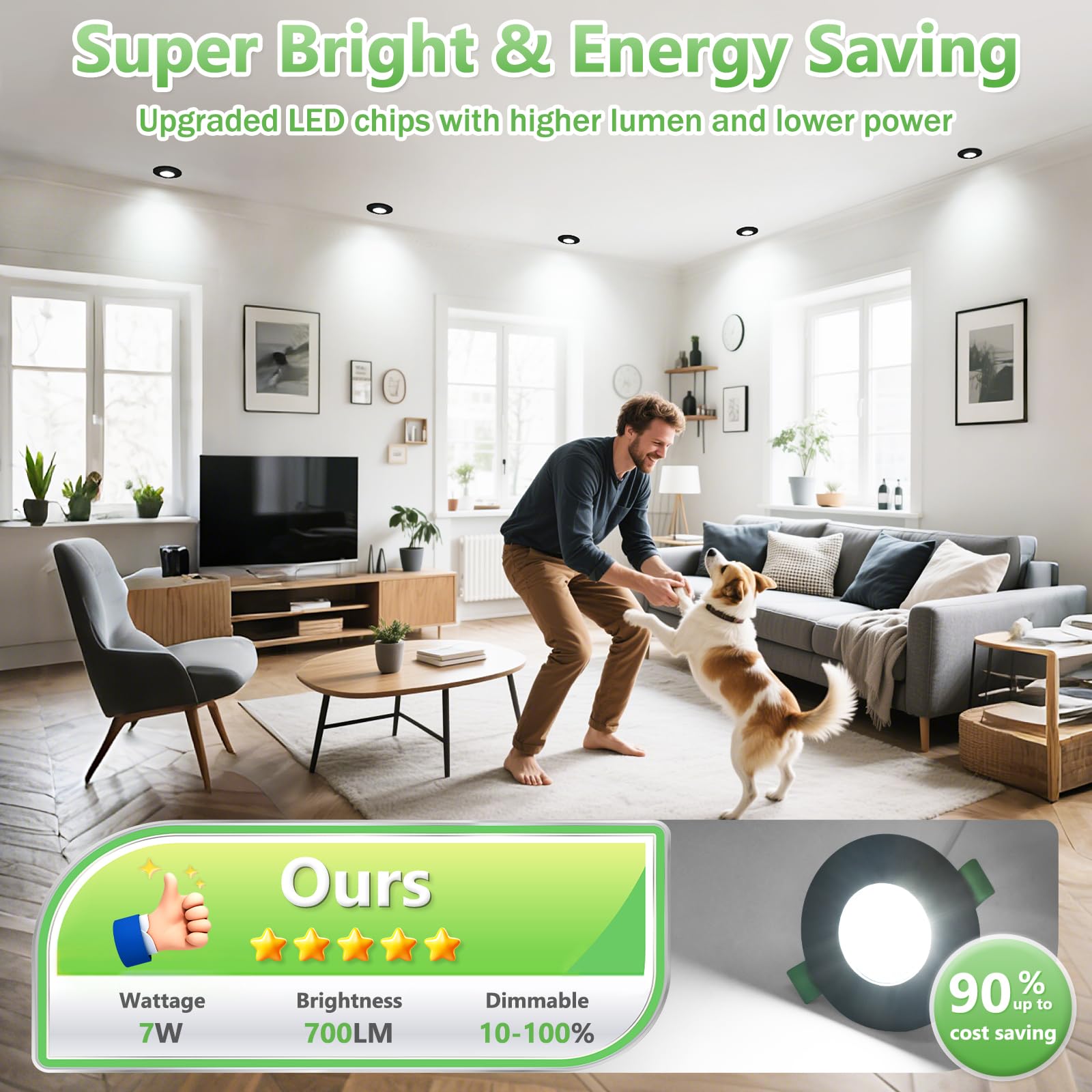 YindaLux Reflektor LED wpuszczany 7 W 700 lm IP65 reflektor łazienkowy, ciepła biel 2700 K, neutralna biel 4000 K, zimna biel 6000 K, regulowana, otwór Φ60-75 mm, AC220-240 V, zestaw 10 sztuk, czarny