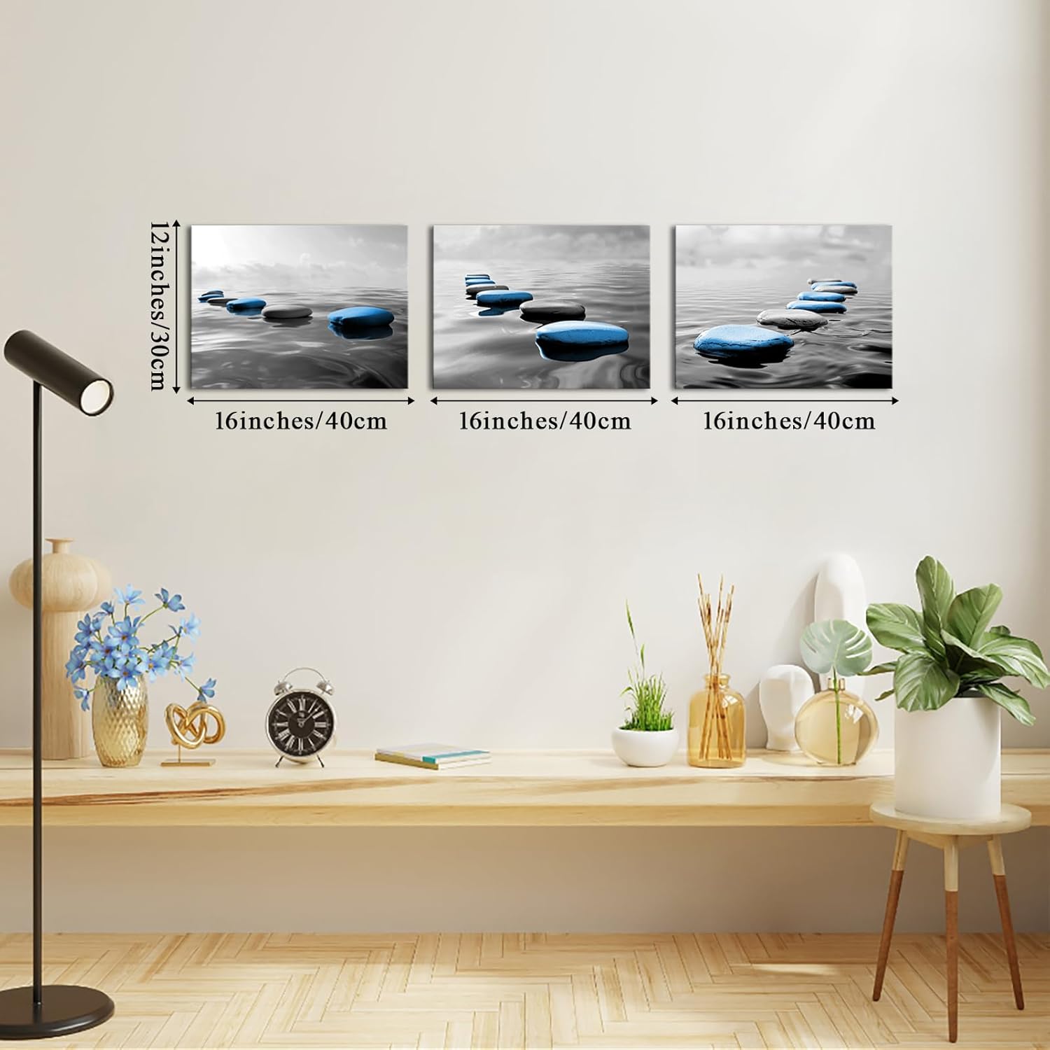 LyerArtork 3 Pieces Zen Wall Art Canvas Prints Gray Black and Blue Tranquil Zen Stones in Water Calming Modern Artwork Spa Bathroom Wall Decor for Yoga Studio Meditation Living Room 12x16inchx3
