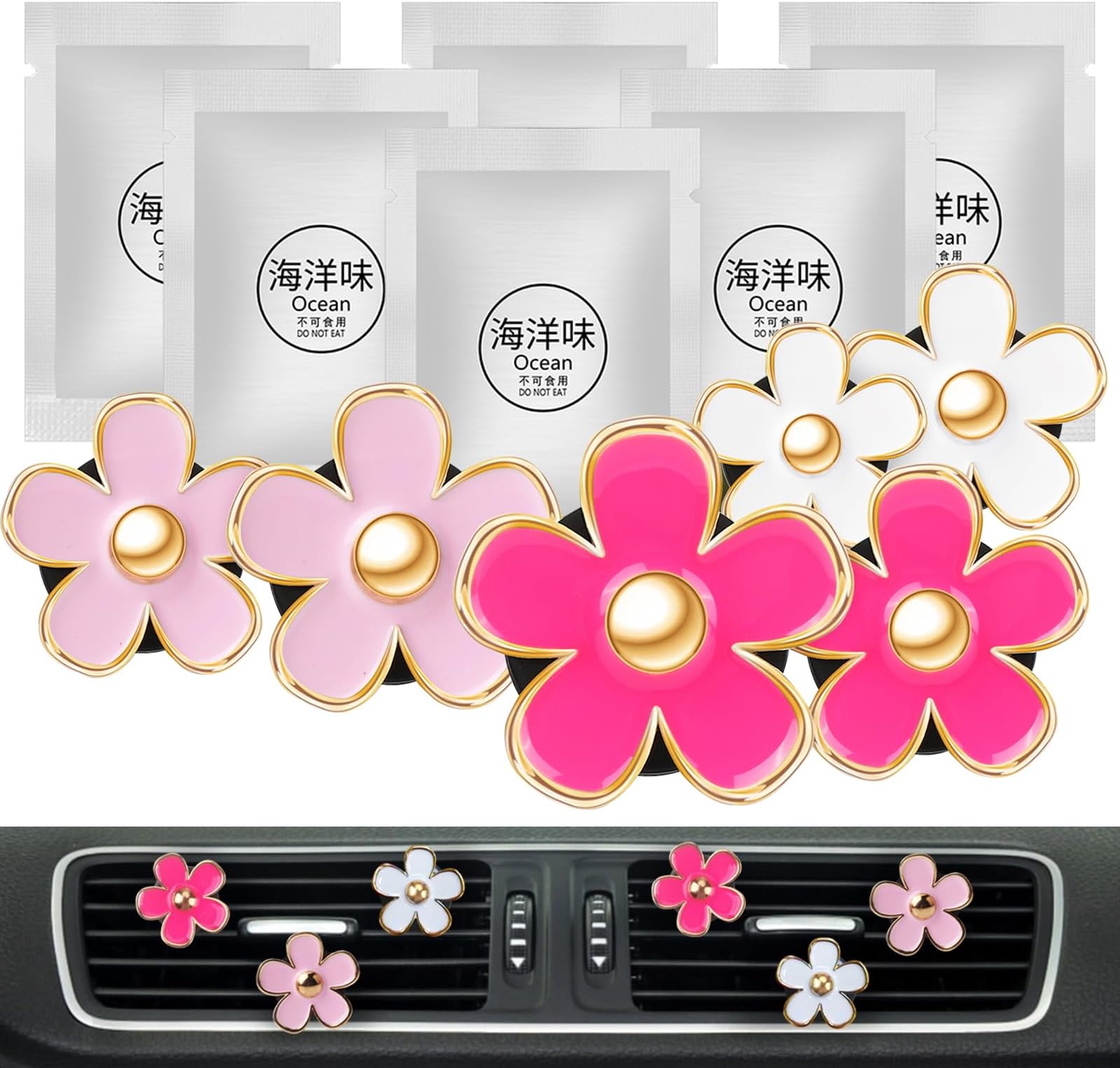 Pink Car Accessories for Women Teen Girls 6PCS Cute Auto Scent Air Fresheners Vent Clips Girly Daisy Flower Decorations Interior Aesthetic Things Cars Perfume Decor Stuff Valentines Gifts for Her Mom