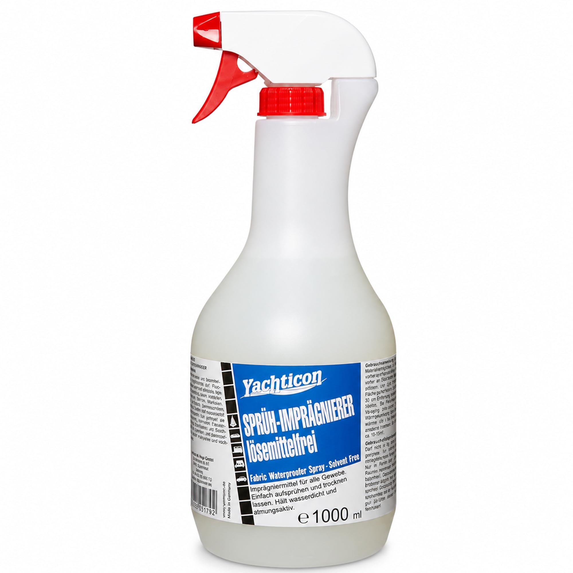 YACHTICON Sprüh-Imprägnierer lösemittelfrei 1000 ml - Schutz vor Wasser, Flecken und Schimmel für Synthetik- und Naturmaterialien