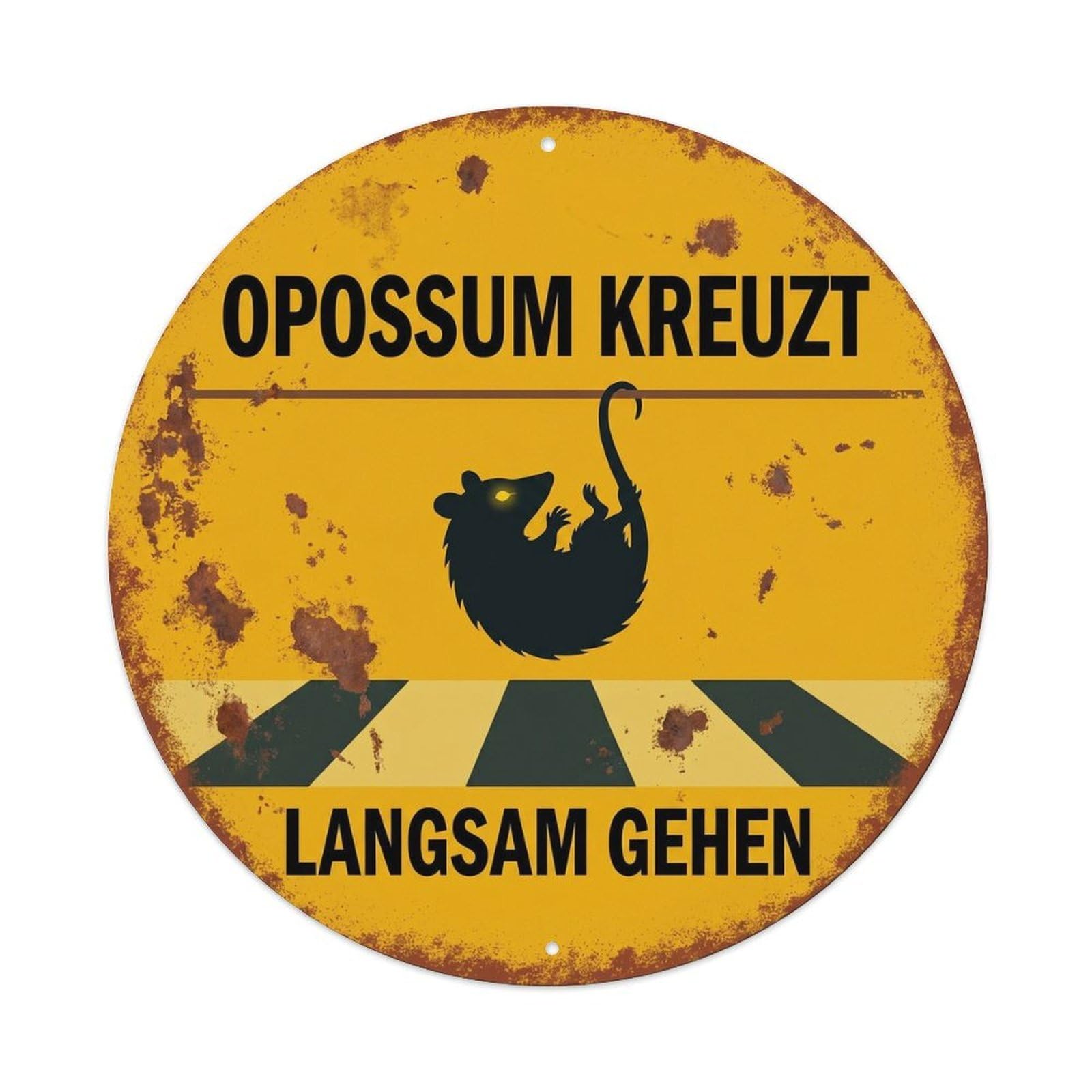 Opossum Crossing Langsam Gehen Worn Metal Tin Sign