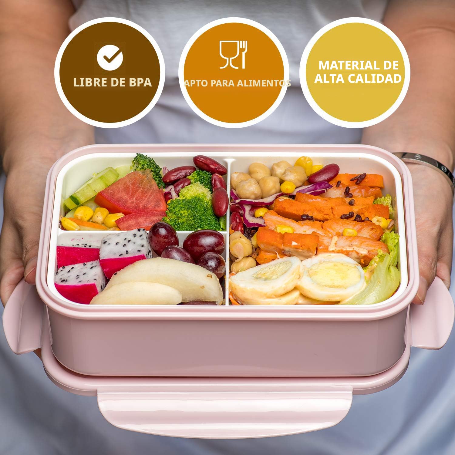 Fiambrera Bento A Prueba De Fugas - 1550ml, 2 Compartimentos, Incluye Cubiertos, Color Verde