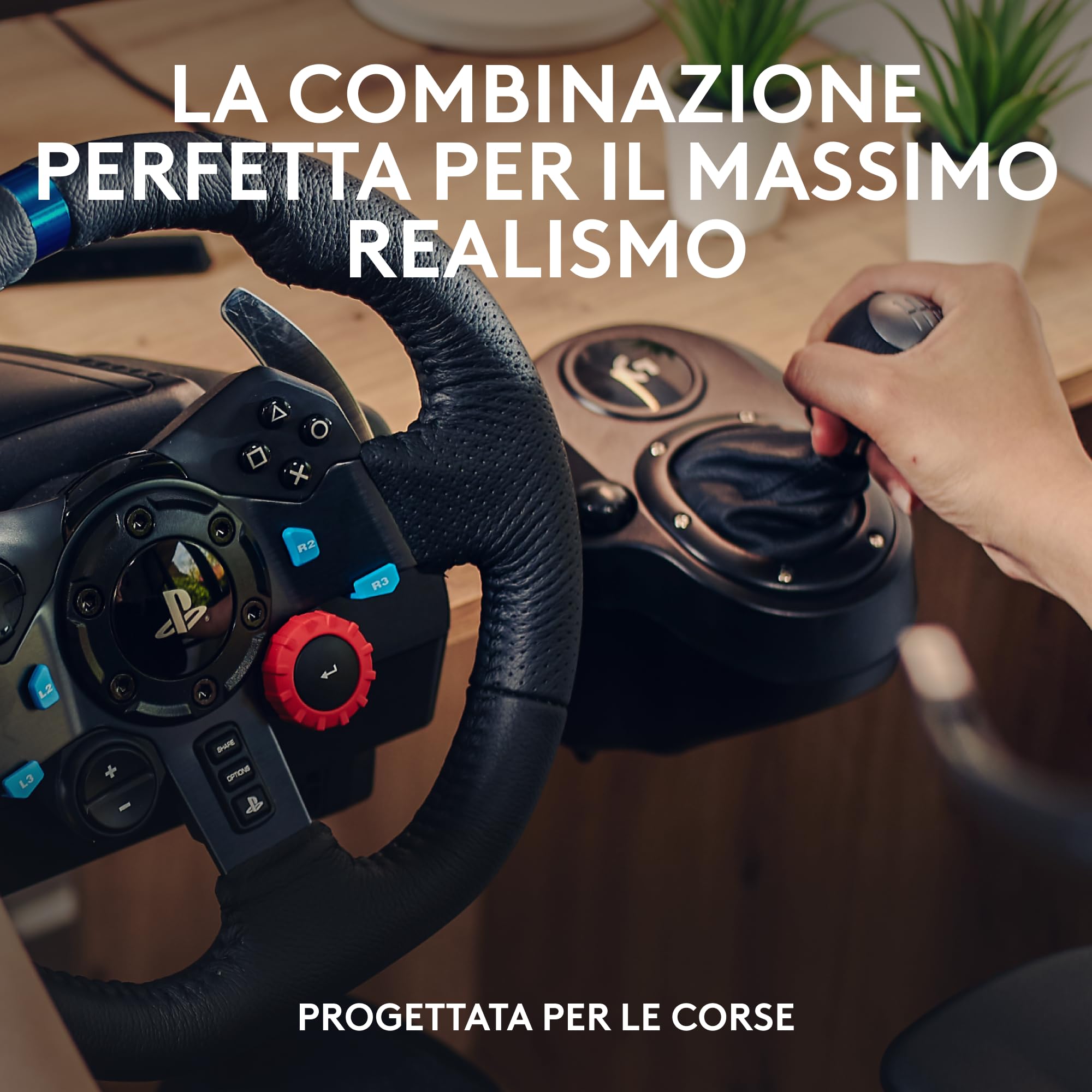 Logitech G G29 Driving Force volante da corsa e pedali con ritorno di forza dinamico, PS5, PS4, PC, Mac,Driving Force Leva di Cambio,6 Marce di Velocità manopola ad H,Pomello del Cambio ‎in Vera Pelle