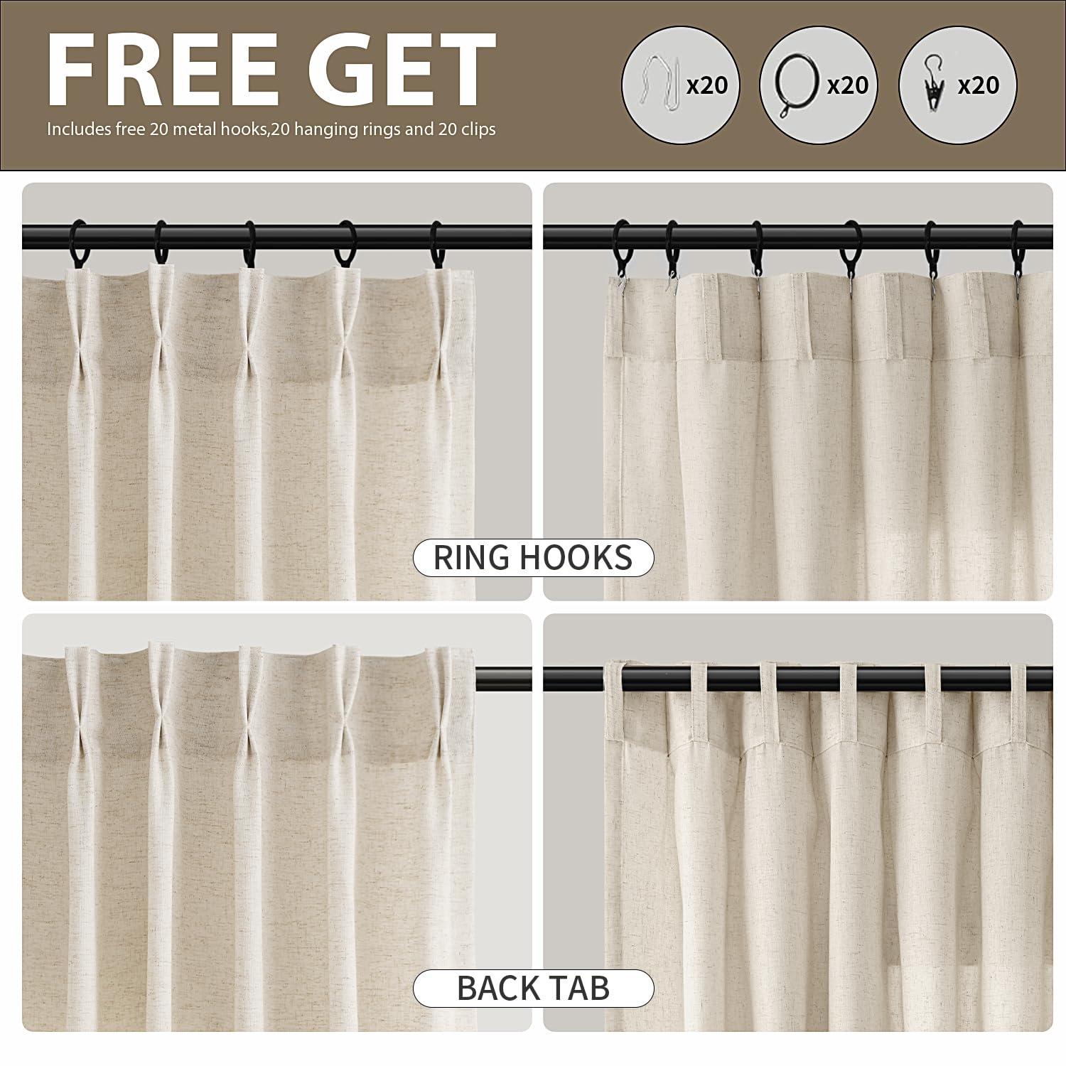Linen Pinch Pleat Curtains - Soft Light & Privacy -3
