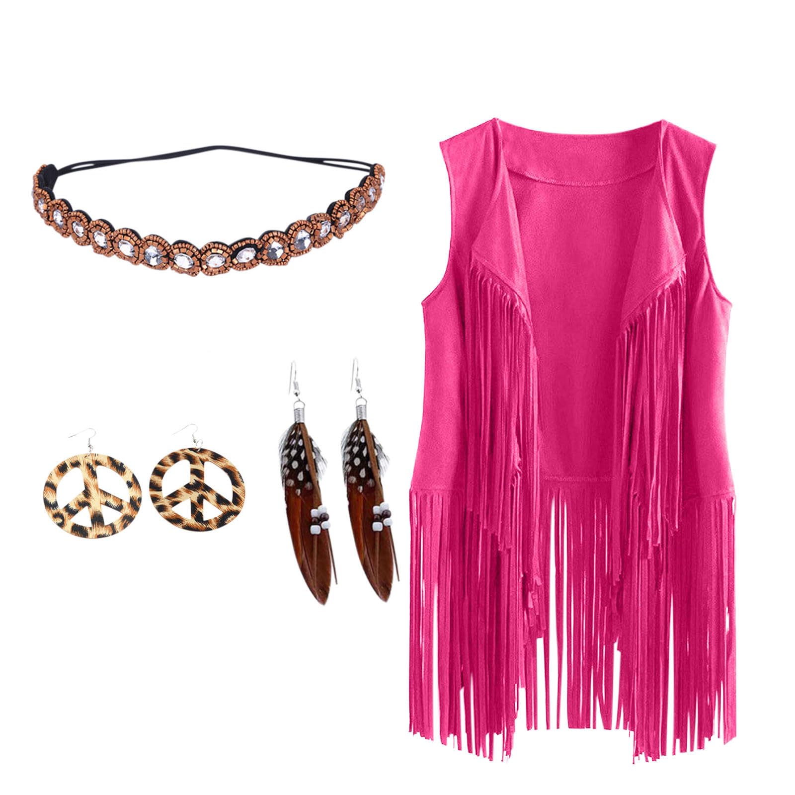 Faux Suede Tassel Vest Cosplay Costume Suits Tassel Jacket Women Fringe Waistcoat Cowboy Costume Accessories Vintage Party Evening Hippie Set 70S Faux Suede Tank Top Halloween Cardigan Womens Clothes